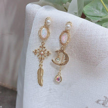 Load image into Gallery viewer, Crescent Moon & Leaf Statement Earrings