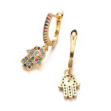 Load image into Gallery viewer, Hamsa Hand Crystal Drop Earrings