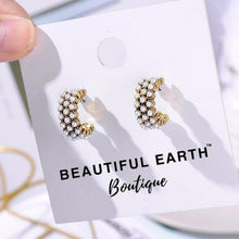Load image into Gallery viewer, Pearl & Rhinestone Hoop Earrings