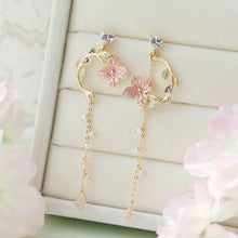 Load image into Gallery viewer, Pink Flower Drop Earrings
