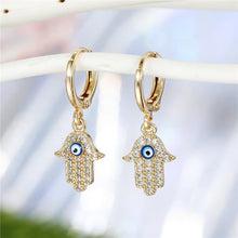 Load image into Gallery viewer, Crystal Evil Eye & Hamsa Hand Earrings