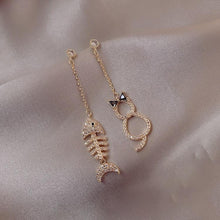 Load image into Gallery viewer, Crystal Cat & Fish Bone Earrings