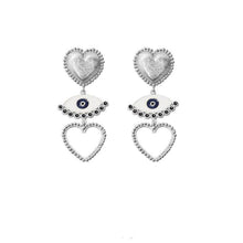 Load image into Gallery viewer, Heart & Evil Eye Charm Drop Earrings