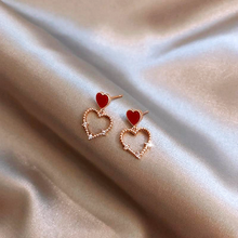 Load image into Gallery viewer, Red & Gold Heart Pendant Earrings