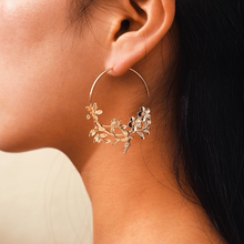 Load image into Gallery viewer, Gold Flower & Bird Earrings