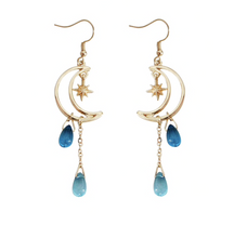 Load image into Gallery viewer, Moon & Star Drop Earrings
