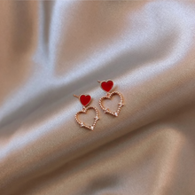 Load image into Gallery viewer, Red & Gold Heart Pendant Earrings