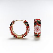 Load image into Gallery viewer, Gold Hoop Flower Earrings
