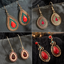Load image into Gallery viewer, Red Pendant Boho Earrings