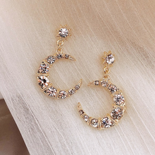 Load image into Gallery viewer, Crystal Moon Drop Earrings