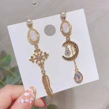 Load image into Gallery viewer, Crescent Moon & Leaf Statement Earrings