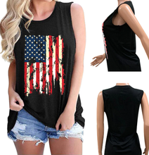 Load image into Gallery viewer, Women Casual shirt O Neck Sleeveless tshirts American Flag Print