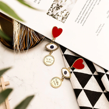 Load image into Gallery viewer, Red Heart & Evil Eye Drop Earrings