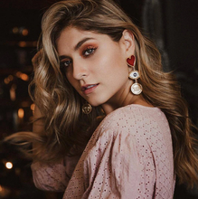 Load image into Gallery viewer, Red Heart & Evil Eye Drop Earrings