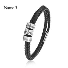Load image into Gallery viewer, Custom Family Name Bracelet Stainless Steel Charms Bangle Braided Personalized Genuine Leather Men Bracelets Father's Day gifts