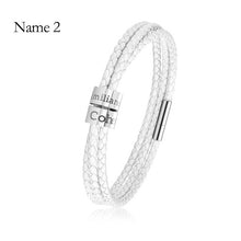 Load image into Gallery viewer, Custom Family Name Bracelet Stainless Steel Charms Bangle Braided Personalized Genuine Leather Men Bracelets Father's Day gifts