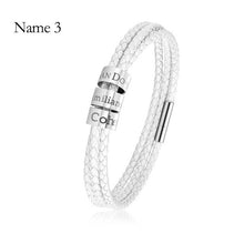 Load image into Gallery viewer, Custom Family Name Bracelet Stainless Steel Charms Bangle Braided Personalized Genuine Leather Men Bracelets Father's Day gifts