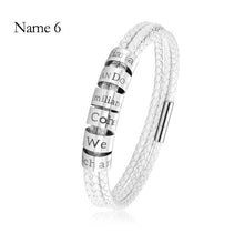 Load image into Gallery viewer, Custom Family Name Bracelet Stainless Steel Charms Bangle Braided Personalized Genuine Leather Men Bracelets Father's Day gifts
