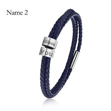 Load image into Gallery viewer, Custom Family Name Bracelet Stainless Steel Charms Bangle Braided Personalized Genuine Leather Men Bracelets Father's Day gifts