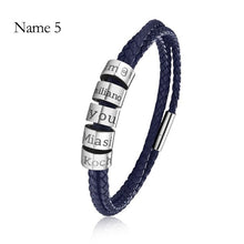 Load image into Gallery viewer, Custom Family Name Bracelet Stainless Steel Charms Bangle Braided Personalized Genuine Leather Men Bracelets Father's Day gifts