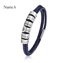 Load image into Gallery viewer, Custom Family Name Bracelet Stainless Steel Charms Bangle Braided Personalized Genuine Leather Men Bracelets Father's Day gifts