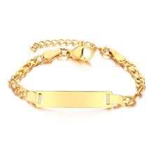 Load image into Gallery viewer, Personalize Baby Name Bracelet Figaro Chain Smooth Bangle Link Gold Tone No Fade Safty Jewelry