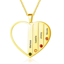 Load image into Gallery viewer, Birthstone Heart Necklace with Engraved Names - Gold Plated