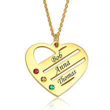 Load image into Gallery viewer, Birthstone Heart Necklace with Engraved Names - Gold Plated