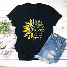 Load image into Gallery viewer, 2021 Summer O-neck Sunflower Print T-shirt