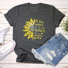 Load image into Gallery viewer, 2021 Summer O-neck Sunflower Print T-shirt