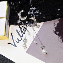 Load image into Gallery viewer, Crescent Moon & Pearl Drop Earrings