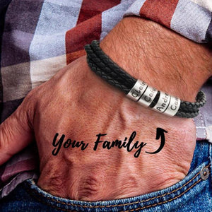 Custom Family Name Bracelet Stainless Steel Charms Bangle Braided Personalized Genuine Leather Men Bracelets  Father's Day gifts
