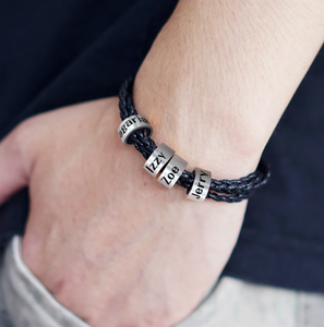 Personalized Mens Braided Genuine Leather Bracelet