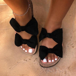 2021 Women Sandals Shoes Bow-Knot Anti-Slip Flat Sandals Comfortable Retro Beach Shoes Plus Size