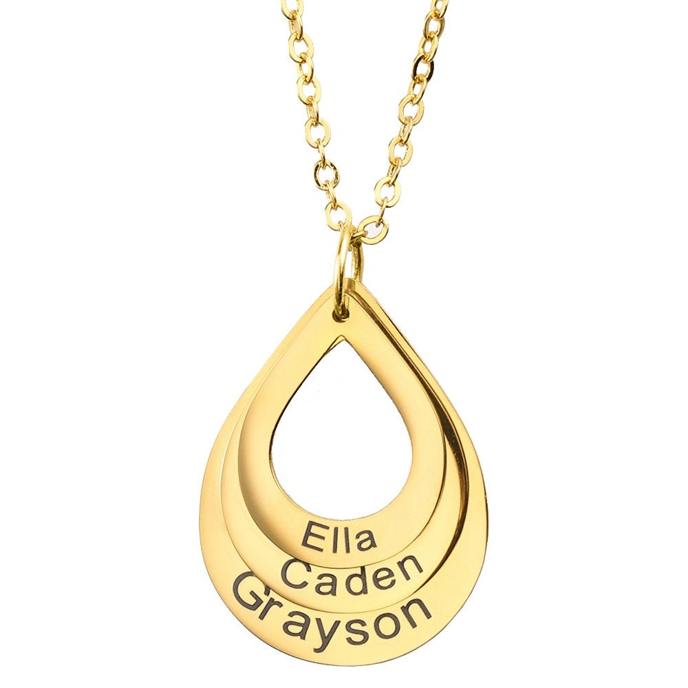 【Hot Sale】Engraved Drop Shaped Family Necklace