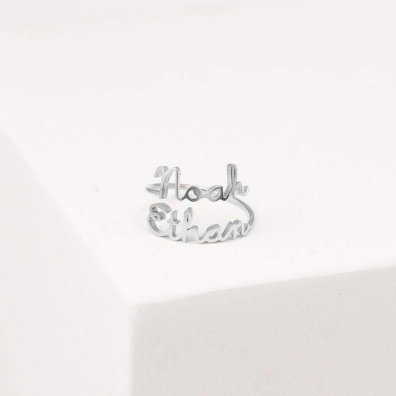 Personlizd Double Name Rings Stainless Steel Adjustable