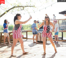 Load image into Gallery viewer, American Flag Unisex Overalls Shorts
