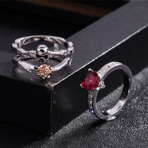Gothic Skull Silver Rings Set For Women