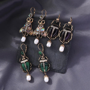 Beetle Drop Insect Earrings