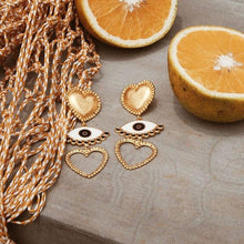 Load image into Gallery viewer, Heart &amp; Evil Eye Charm Drop Earrings
