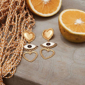 Heart & Evil Eye Charm Drop Earrings