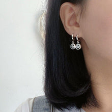 Load image into Gallery viewer, Smiley Face Silver Hoop Earrings
