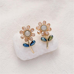 Pink Crystal Flower Earrings