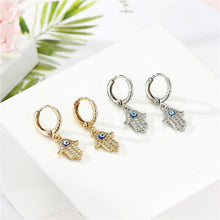 Load image into Gallery viewer, Crystal Evil Eye &amp; Hamsa Hand Earrings
