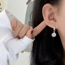 Load image into Gallery viewer, Smiley Face Silver Hoop Earrings
