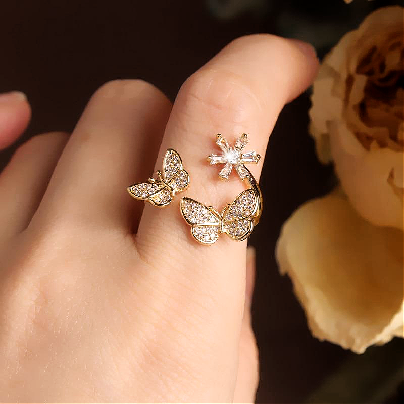 Butterfly & Flower Crystal Ring