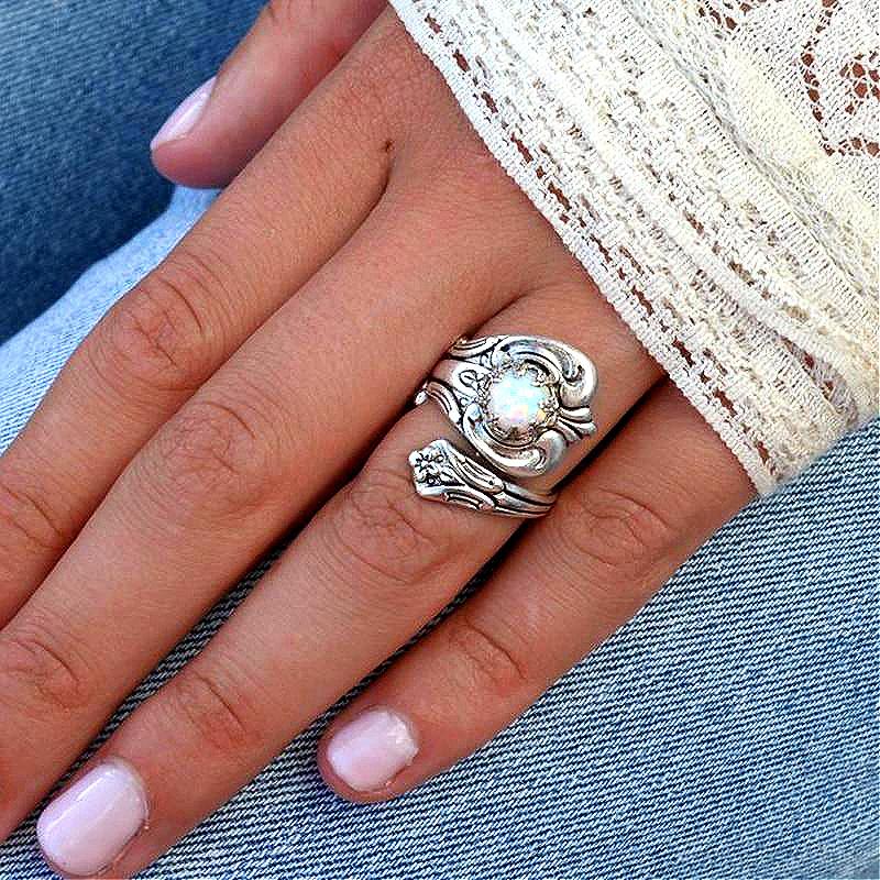 White Fire Opal Ring