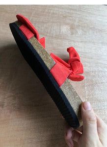 2021 Women Sandals Shoes Bow-Knot Anti-Slip Flat Sandals Comfortable Retro Beach Shoes Plus Size