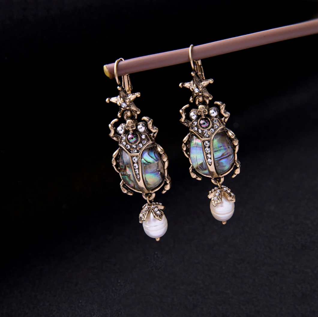 Beetle Drop Insect Earrings