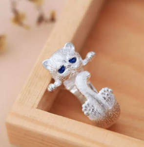 100% 925 Sterling Silver Sweet Cute Cat Animal Ladies Finger Rings